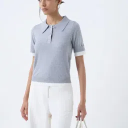 Wardrobe by Westside Grey Knitted Polo T-Shirt-image-84