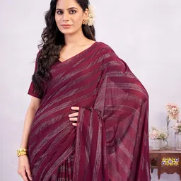 Garden Vareli Striped Pure Chiffon Saree image 2