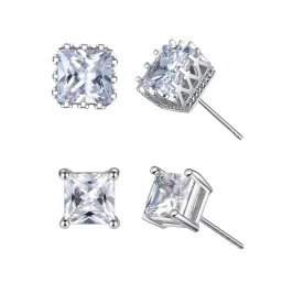 OOMPH Silver Tone Square Cubic Zirconia Delicate Fashion Stud Earrings - Set of 2 image 4
