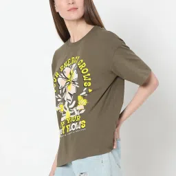 Vero Moda Green Cotton Graphic Print T-Shirt image 4