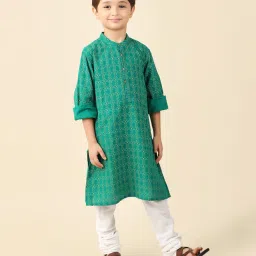 Fabindia Kids Green Printed Full Sleeves Kurta image 4