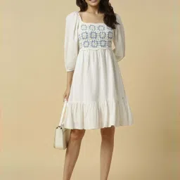 Allen Solly White Cotton Regular Fit Self Pattern Dress image 4