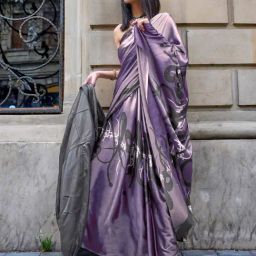 Saree Mall Purple Printed Saree With Unstitched Blouse-picture-1