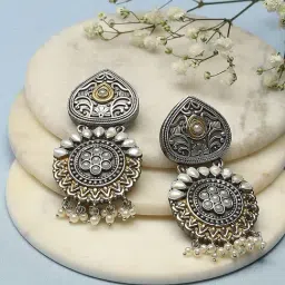 Biba Women Gold Pearl Brass Dangler Earrings-image-15