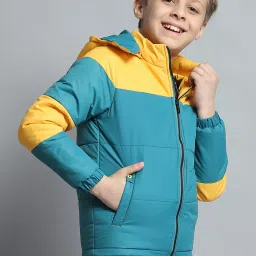 Monte Carlo Boys Printed Teal & Yellow Detachable Hood Full Sleeve Jacket image 4