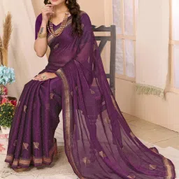FABMORA Purple Embellished Saree With Unstitched Blouse image 4
