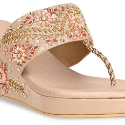 Rocia by Regal Women's Rose Gold T-Strap Wedges image 4