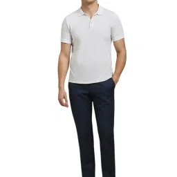 Louis Philippe Navy Cotton Regular fit Solid Trousers image 4