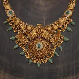 Kushal's Fashion Jewellery Ruby-Green Polished Antique Necklace & Earring Set image 2