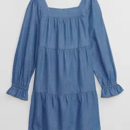 GAP Girls Blue Cotton Solid Tiered Dress-image-97