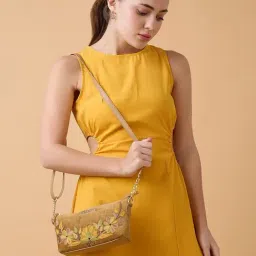 Caprese Brown Embroidered Sling Handbag-image-11