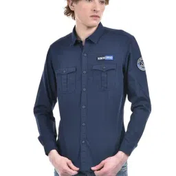 Numero Uno Navy Blue Slim Fit Printed Shirt-image-66