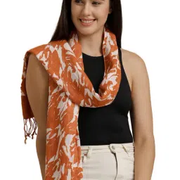 Linen Club Orange Printed Pure Linen Stole-image-18
