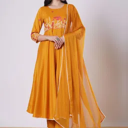 DIVASTRI Women Floral Embroidered Regular Kurta with Trousers & With Dupatta-image-66