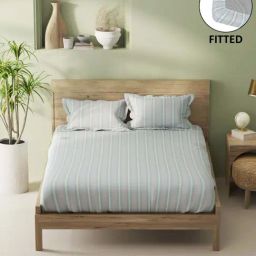 Bianca Aurellia Grey & Green Cotton 144 TC 115 GSM King Fitted Bedsheet With 2 Pillow Covers-picture-42