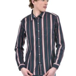 Numero Uno Navy Blue Slim Fit Striped Shirt-picture-31