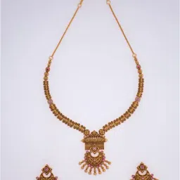 Kushal's Fashion Jewellery Ruby Polished Antique Necklace & Earring Set image 1