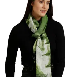 Linen Club Green Printed Pure Linen Stole-image-0