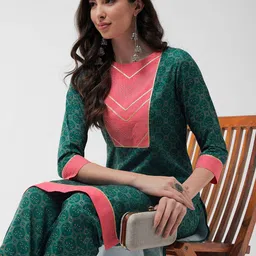 Pannkh Floral Printed Thread Work Straight Kurta With Trousers image 4