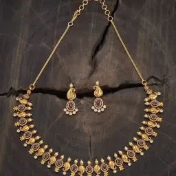 Kushal's Fashion Jewellery Ruby Polished Antique Necklace & Earring Set-picture-13