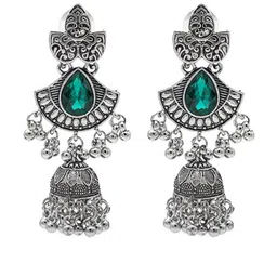 Shining Jewel - By Shivansh Set Of 3 Silver-Plated CZ Studded And Ghungroo Beaded Jhumkas-picture-34
