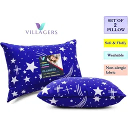 VILLAGERS Blue Set of 2 Cotton Filled Polyester Sleep Pillow-image-1