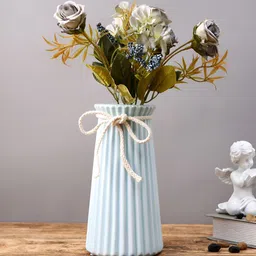 Myntra Elegant Homes Blue & Beige Striped Ceramic Glossy Rope Flower Vase-image-80