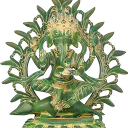 Exotic India Green & Brown Nepalese form of Ganesha Religious Idol Showpiece-image-77