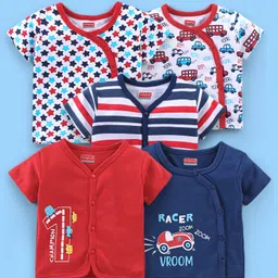 Babyhug 100% Cotton Knit Antibacterial Vest with Star Print Pack of 5 - Multicolour-picture-27