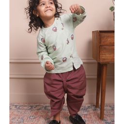 Polka Tots Full Sleeves Rickshaw Printed  Angrakha Style Kurta  With Solid Dhoti - Green-picture-36