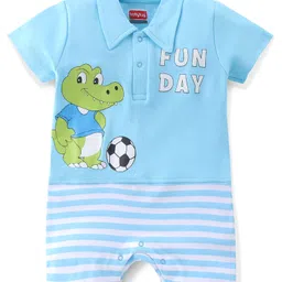 Babyhug 100% Cotton Half Sleeves Romper With Crocodile Print - Blue-picture-13