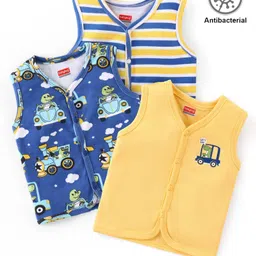 Babyhug 100% Cotton Knit Sleeveless Antibacterial Set of Vests Striped Car & Crocodile Print Pack of 3 - Multicolour-picture-13