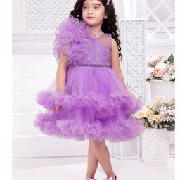 Ministitch Sleeveless Floral Detailed & Stone Embellished Layered Dress - Lavender-picture-1