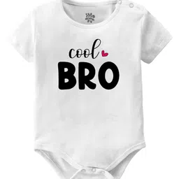 Baby Buzz 100% Cotton Knit Raksha Bandhan Theme Half Sleeves Cool Bro Text Printed Onesie - White image 1