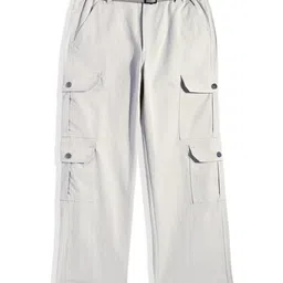 CAVIO Cotton Blend Woven Full Length Solid Cargo Pants With Belt Set - White-picture-12
