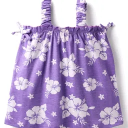 Babyhug Cotton Knit Sleeveless Top With Floral Print - Purple image 2