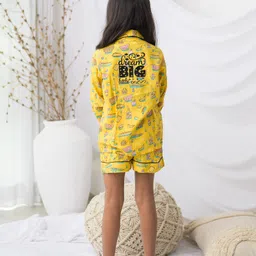 Fairies Forever Cotton Woven Full Sleeves Breakfast Printed Coordinating Shirt & Shorts Night Suit Set - Yellow image 3
