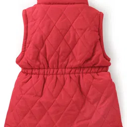 Babyhug Woven Sleeveless Solid Jacket with Hood - Red image 3