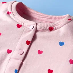 Doodle Poodle 100% Cotton Knit Light Weight Full Sleeves Sweatjacket With Heart Print - Light Pink image 3