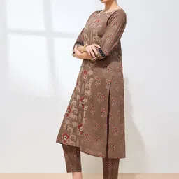 KALINI Women Ethnic Motifs Printed Regular Pure Cotton Kurta with Trousers image 2