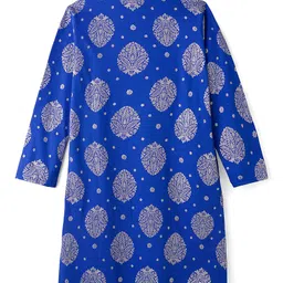 EARTHY TOUCH Single Jersey Knit Full Sleeves Kurta Pajama Set With Floral Print - Blue image 4