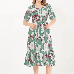 QUIRA Ethnic Motifs Printed Maternity A-Line Midi Dress-picture-16