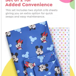 Babyhug Disney Digital Print Premium Cotton Crib sheet Mickey Hot Air Balloon Print Set of 2 -Blue & White image 5