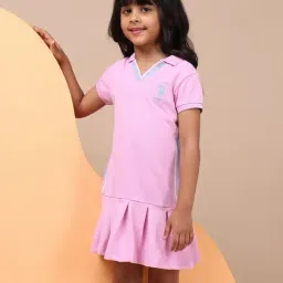 U.S. Polo Assn. Girls Light Pink Knife Pleat Cotton Dress-image-67