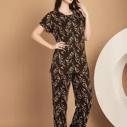 Kanvin Brown Cotton Printed Top Pyjamas Set image 4