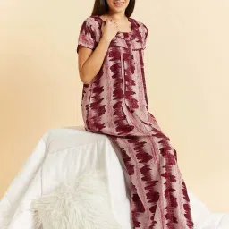 Sweet Dreams Maroon Cotton Printed Night Dress image 4