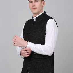 Cantabil Black Cotton Polyblend Regular Fit Self Waistcoat image 4