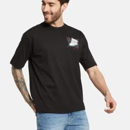 Octave Black Cotton Regular Fit Printed T-Shirt image 4