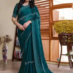 Satrani Green Embellished Saree With Unstitched Blouse-image-18