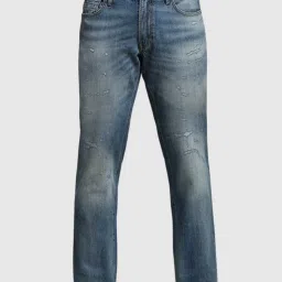Jack & Jones Blue Cotton Regular Fit Distressed Jeans image 4